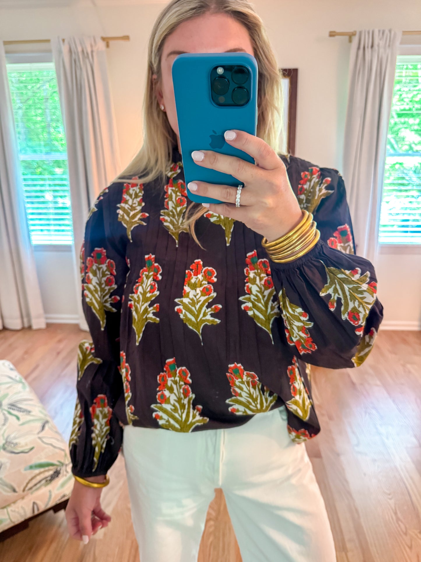 Block Print Pleated Top