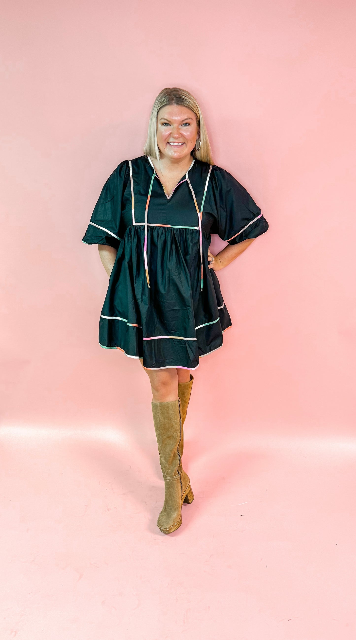 Color Block Trim Mini Dress