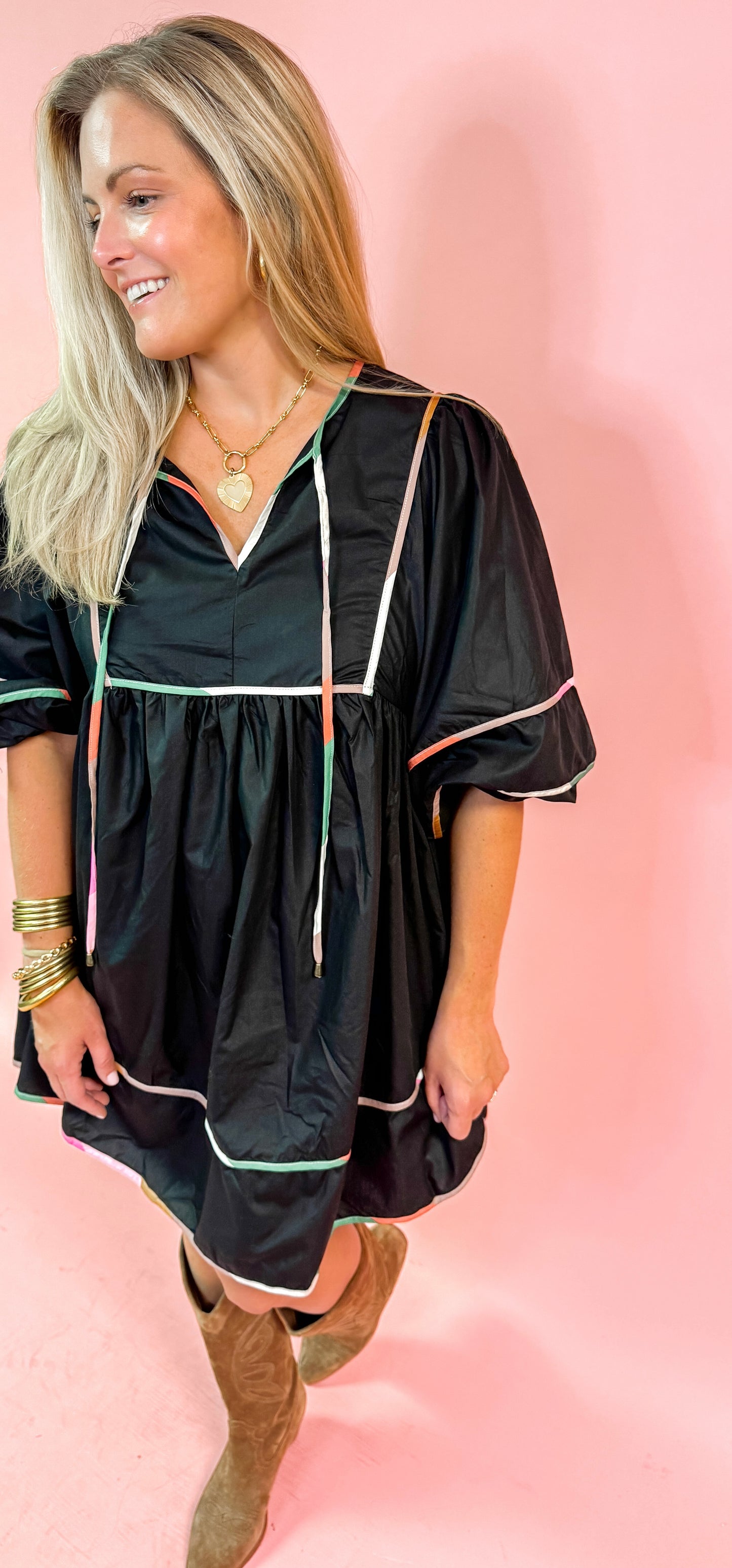 Color Block Trim Mini Dress