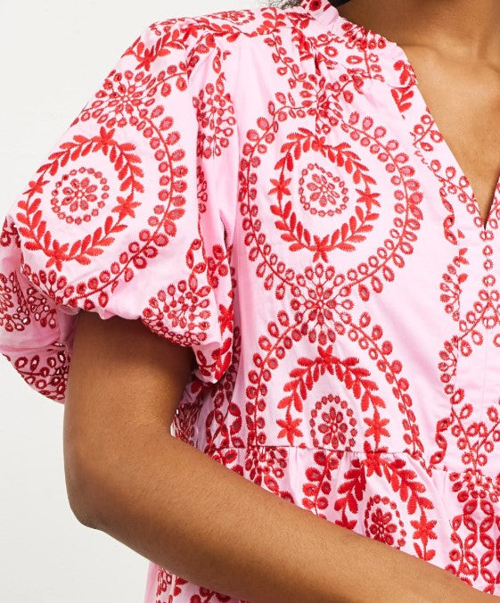 Embroidered Eyelet Short Sleeve Dress