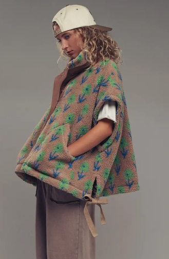 Oversized Floral Sherpa Fleece Vest