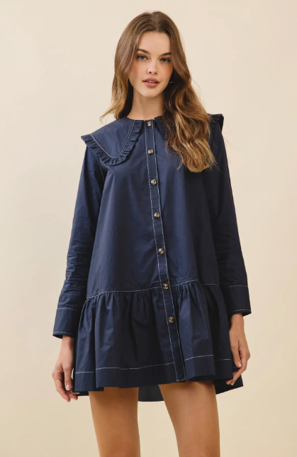 Ruffle Trimmed Sailor Collar Mini Dress