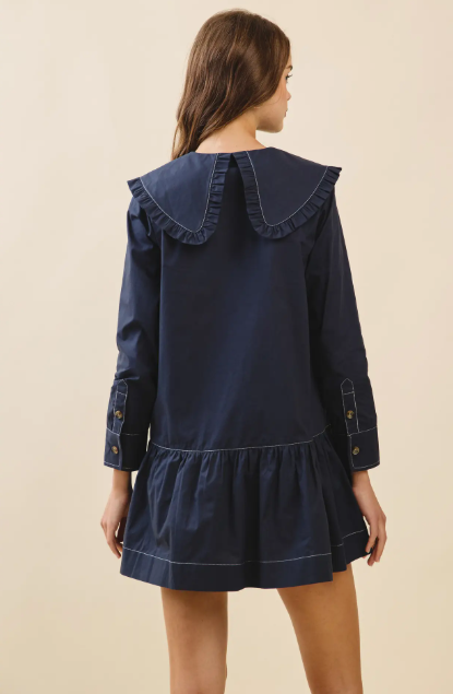 Ruffle Trimmed Sailor Collar Mini Dress