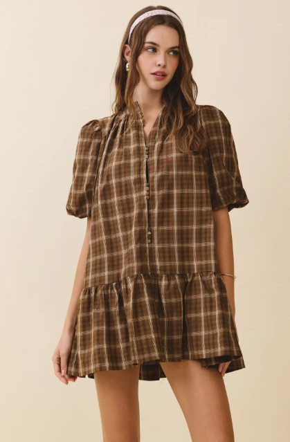 Ruffled Hem Plaid Dress