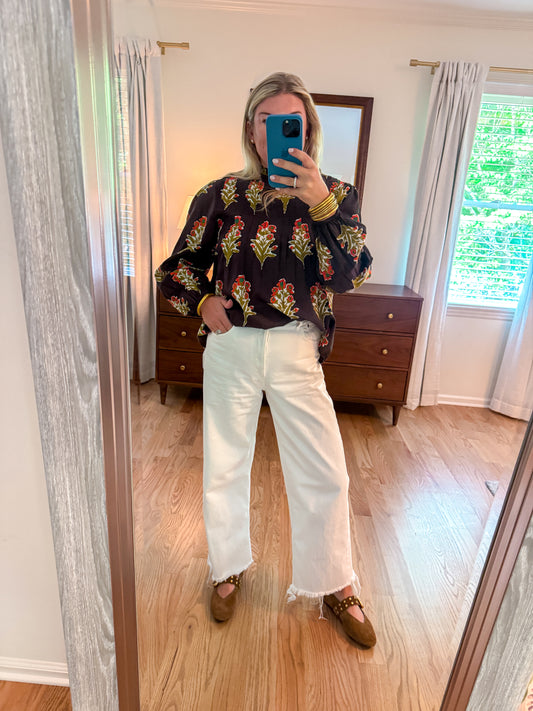 Block Print Pleated Top