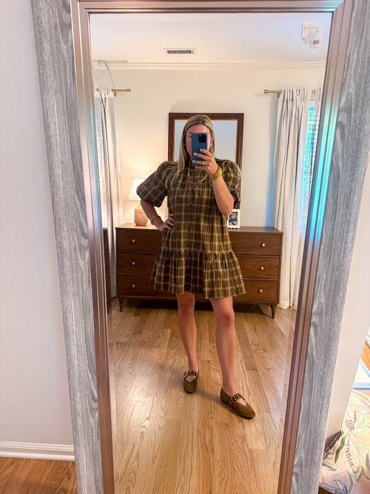 Ruffled Hem Plaid Dress