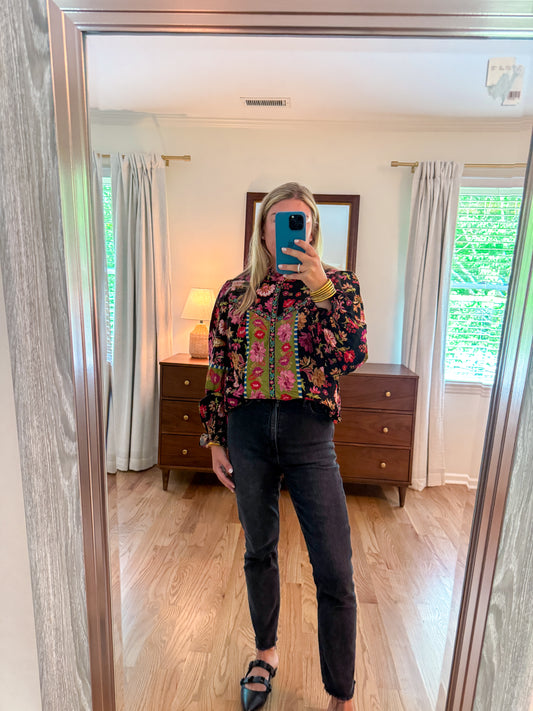 Floral Border Print Top