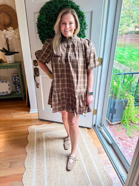 Ruffled Hem Plaid Dress