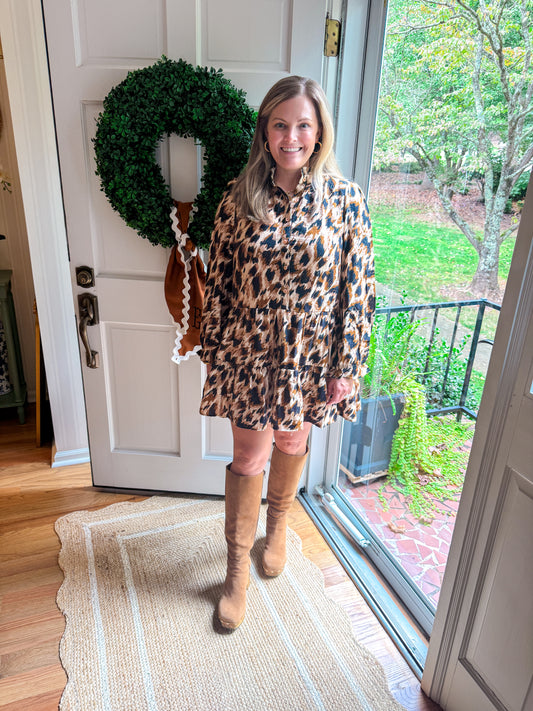 Animal Print Mock Neck Dress