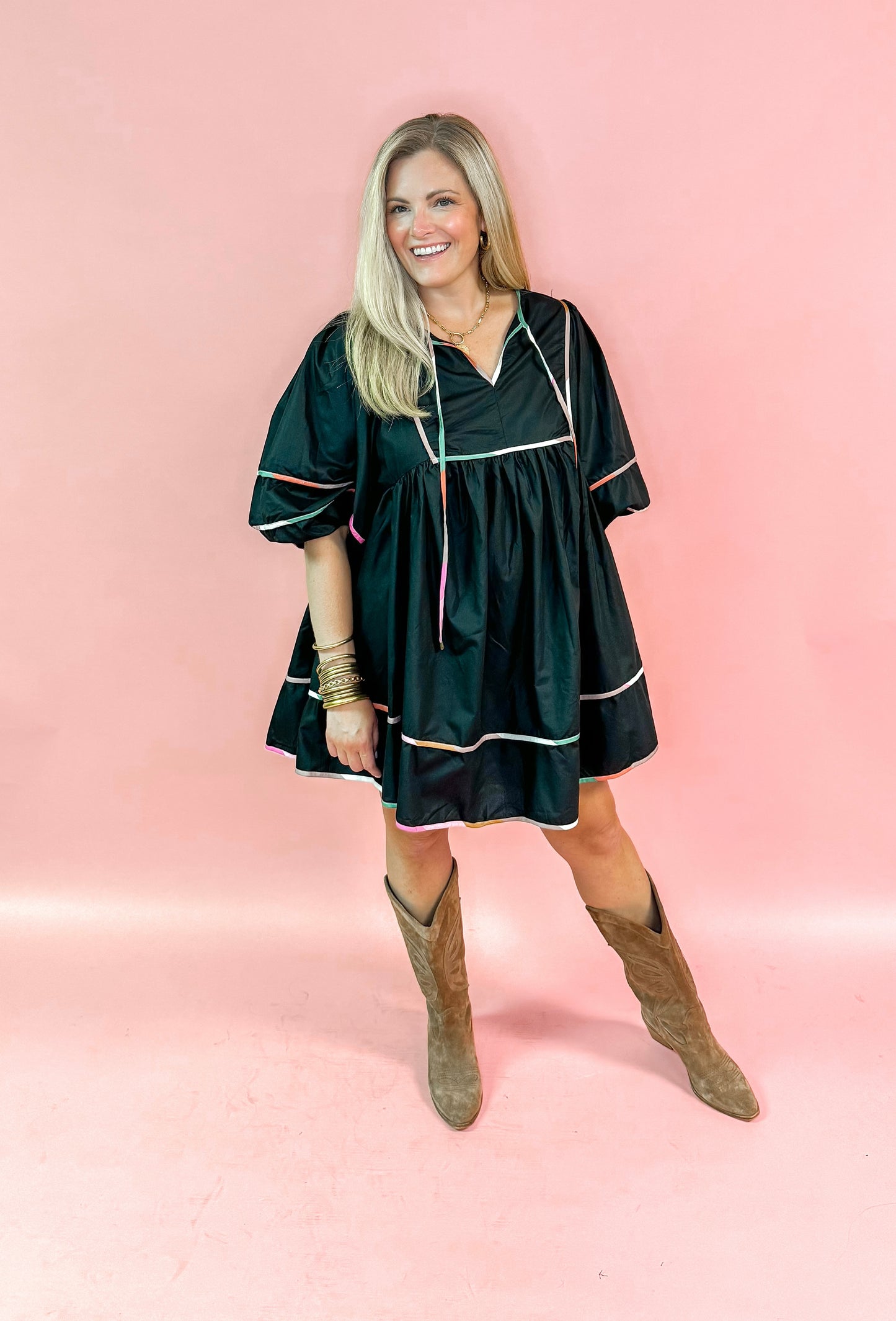 Color Block Trim Mini Dress