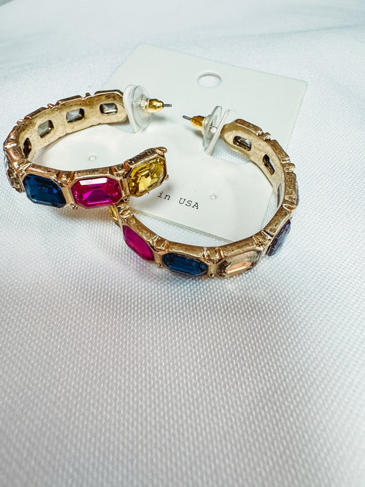 Rainbow Stone Hoops