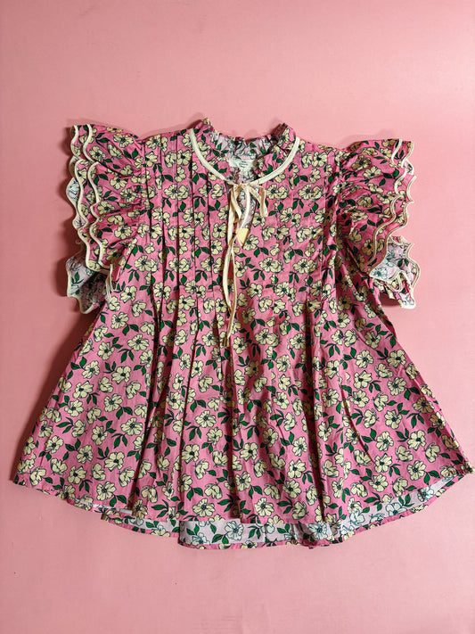 Pink Floral Ruffle Top