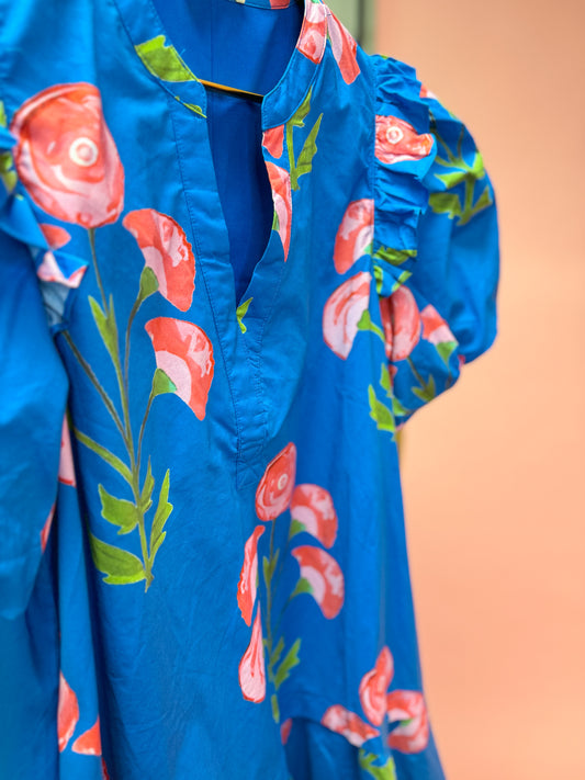 Bold Blue Floral Dress