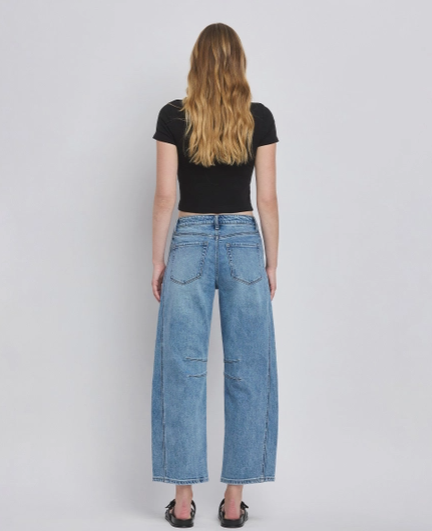High Rise Dart Barrel Leg Jeans