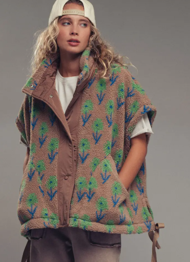 Oversized Floral Sherpa Fleece Vest