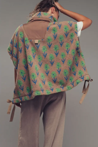 Oversized Floral Sherpa Fleece Vest