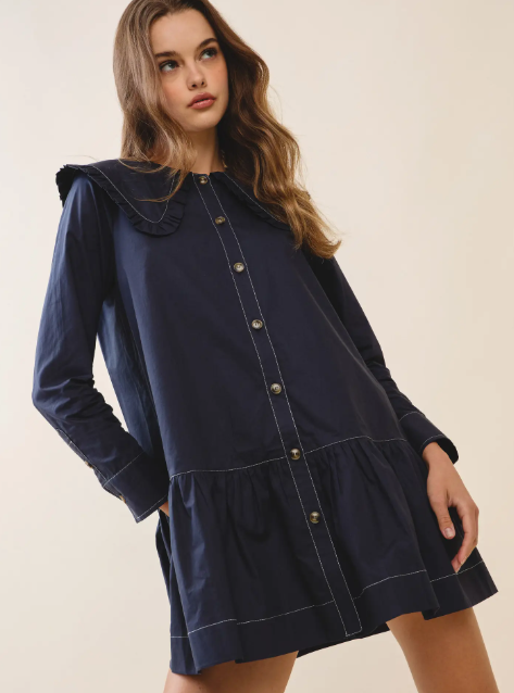 Ruffle Trimmed Sailor Collar Mini Dress
