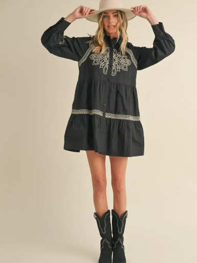 Embroidered Button Down Mini Dress