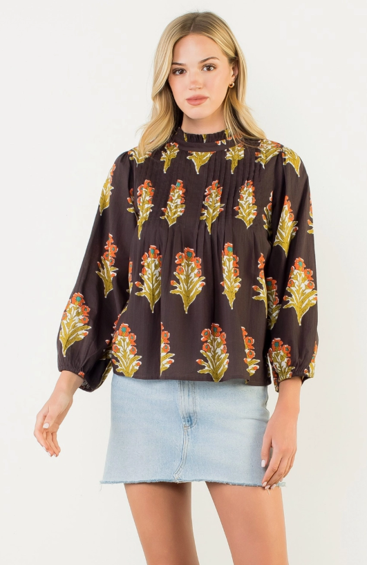 Block Print Pleated Top